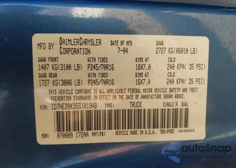 2005 Dodge Dakota St z USA, uszkodzony, nr VIN 1D7HE28K95S101948
